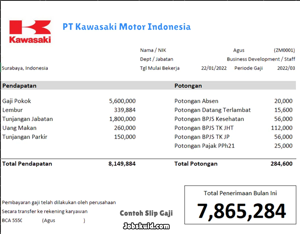 Slip Gaji PT Kawasaki Motor Indonesia