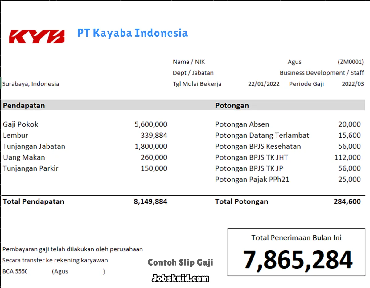 Slip Gaji PT Kayaba Indonesia