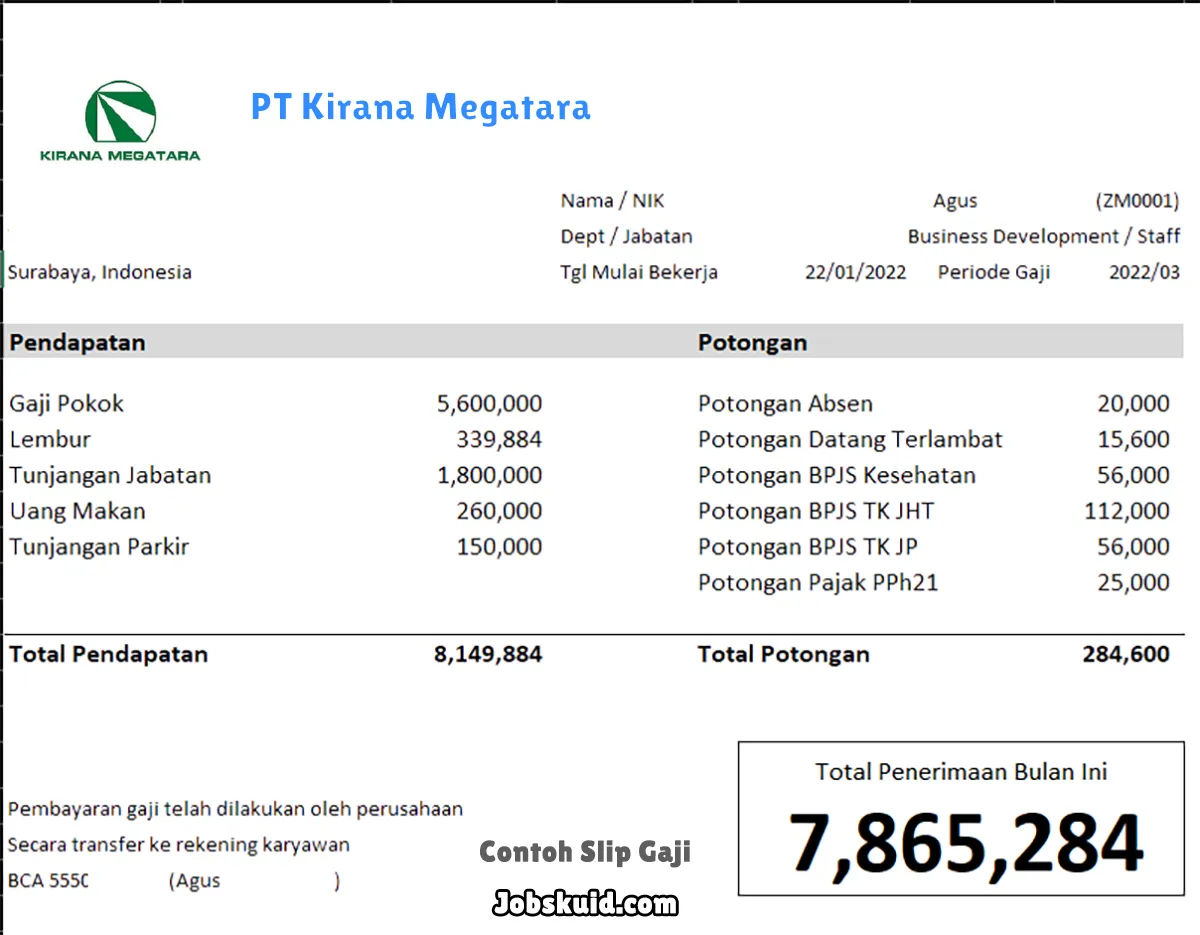 Slip Gaji PT Kirana Megatara