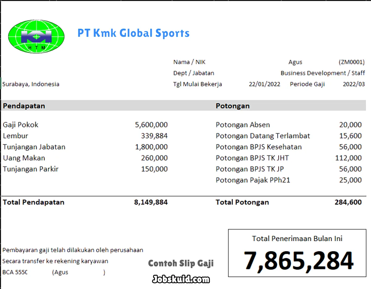 Slip Gaji PT Kmk Global Sports