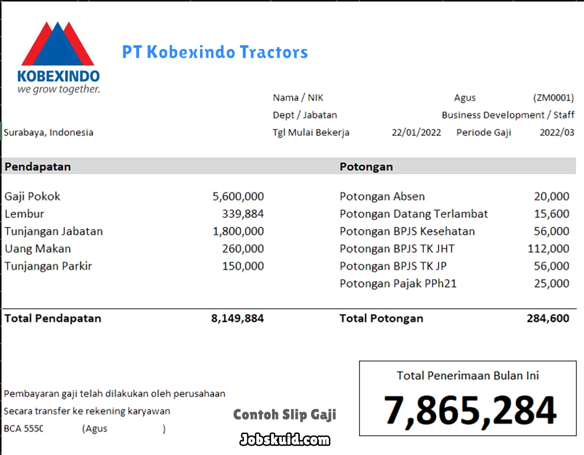 Slip Gaji PT Kobexindo Tractors