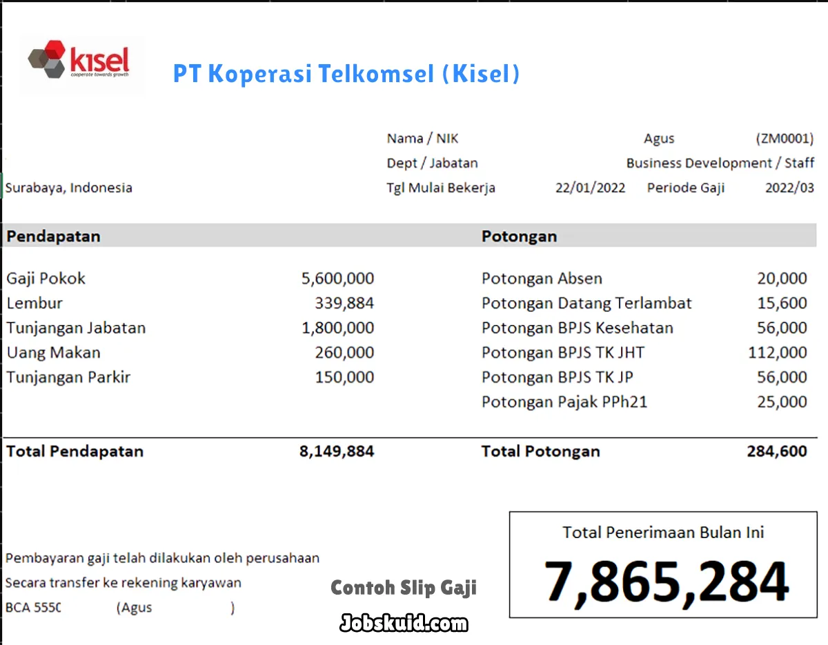 Slip Gaji PT Koperasi Telkomsel (Kisel)