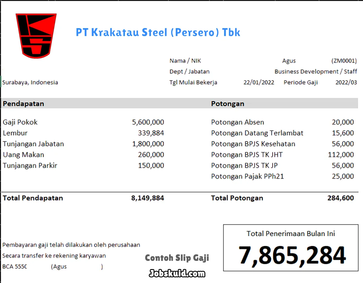 Slip Gaji PT Krakatau Steel (Persero) Tbk