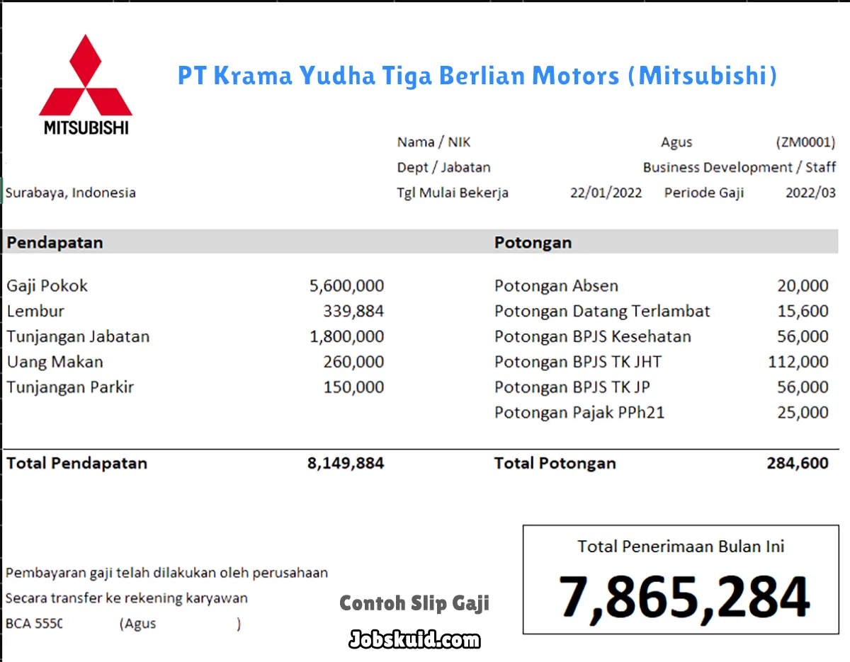 Slip Gaji PT Krama Yudha Tiga Berlian Motors (Mitsubishi)