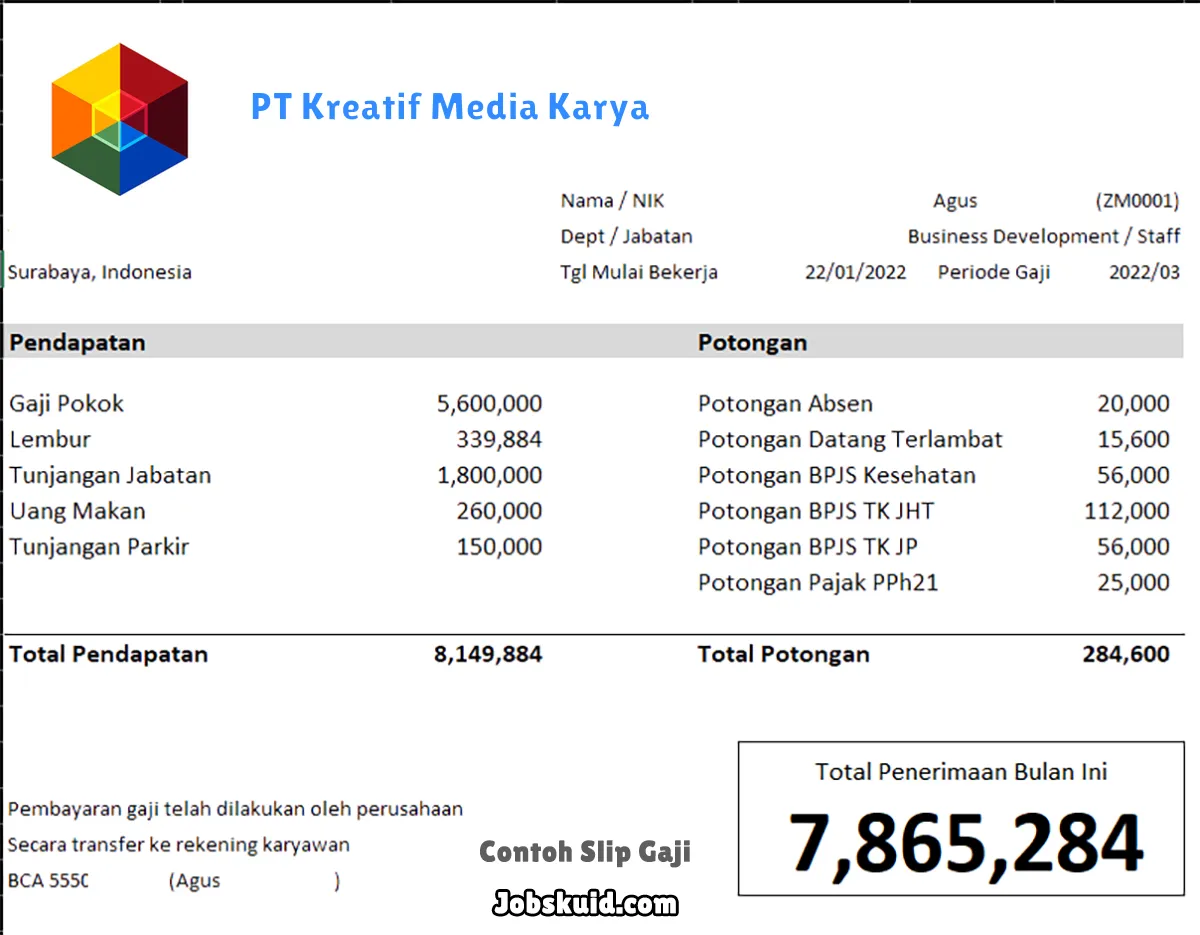 Slip Gaji PT Kreatif Media Karya