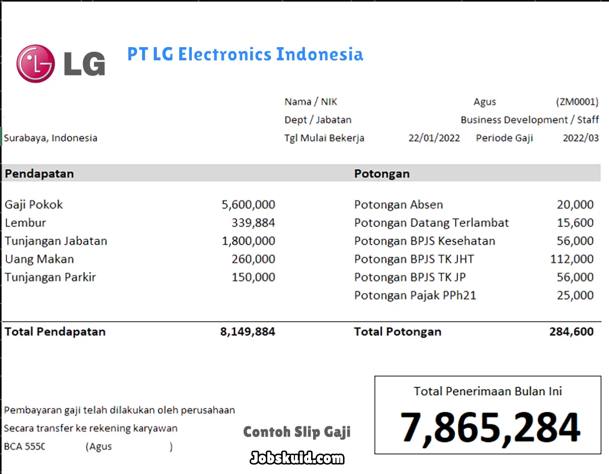 Slip Gaji PT LG Electronics Indonesia