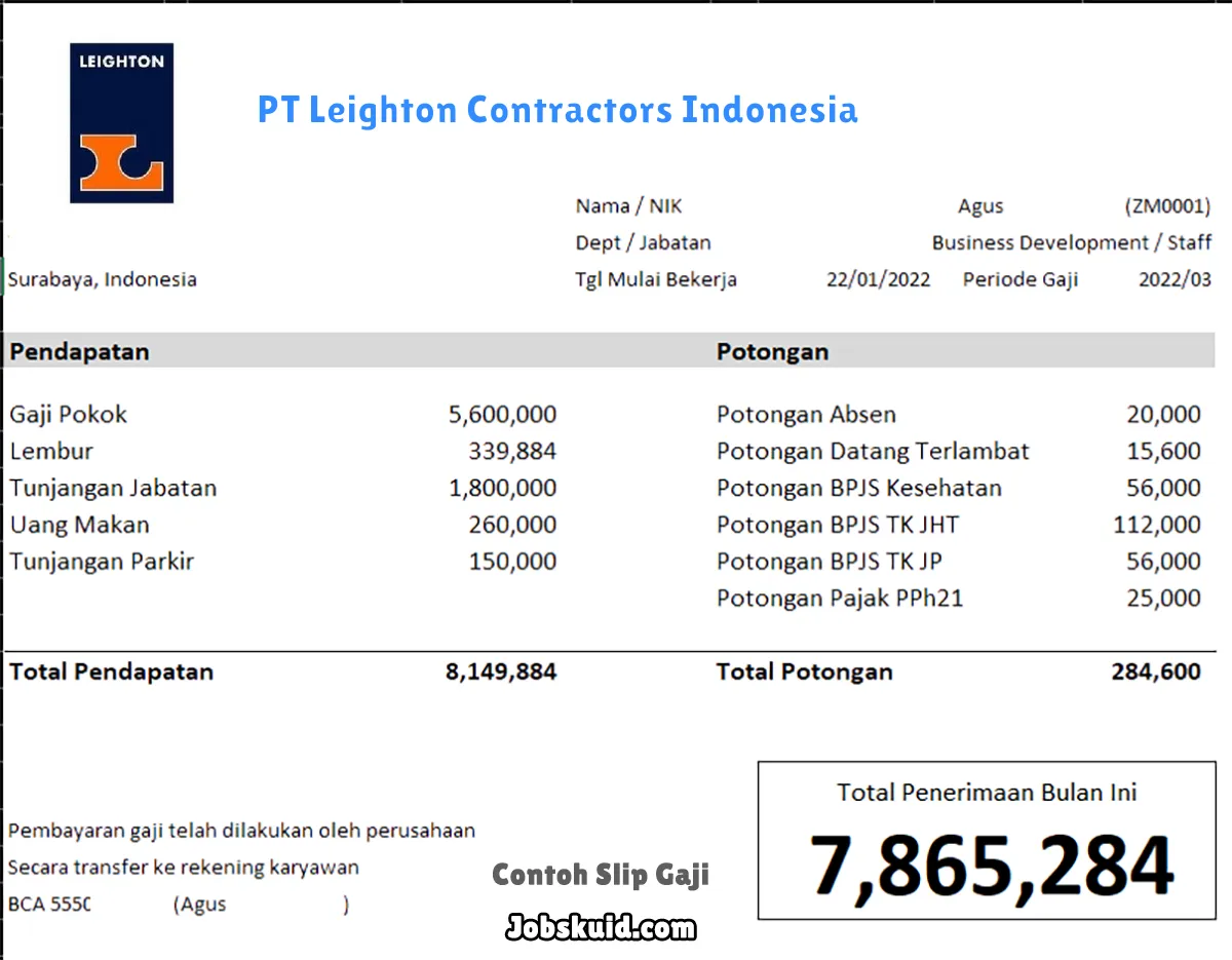 Slip Gaji PT Leighton Contractors Indonesia