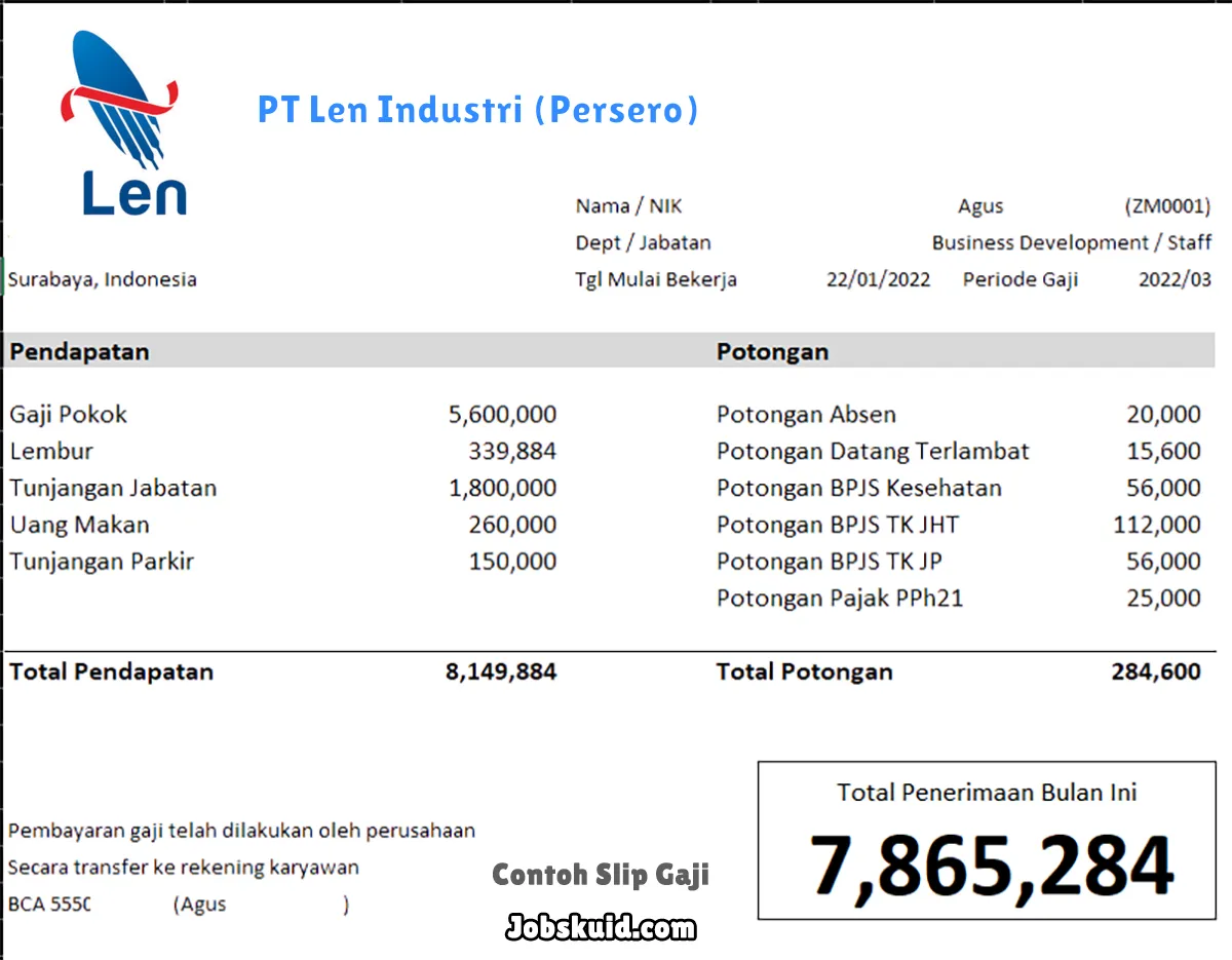 Slip Gaji PT Len Industri (Persero)