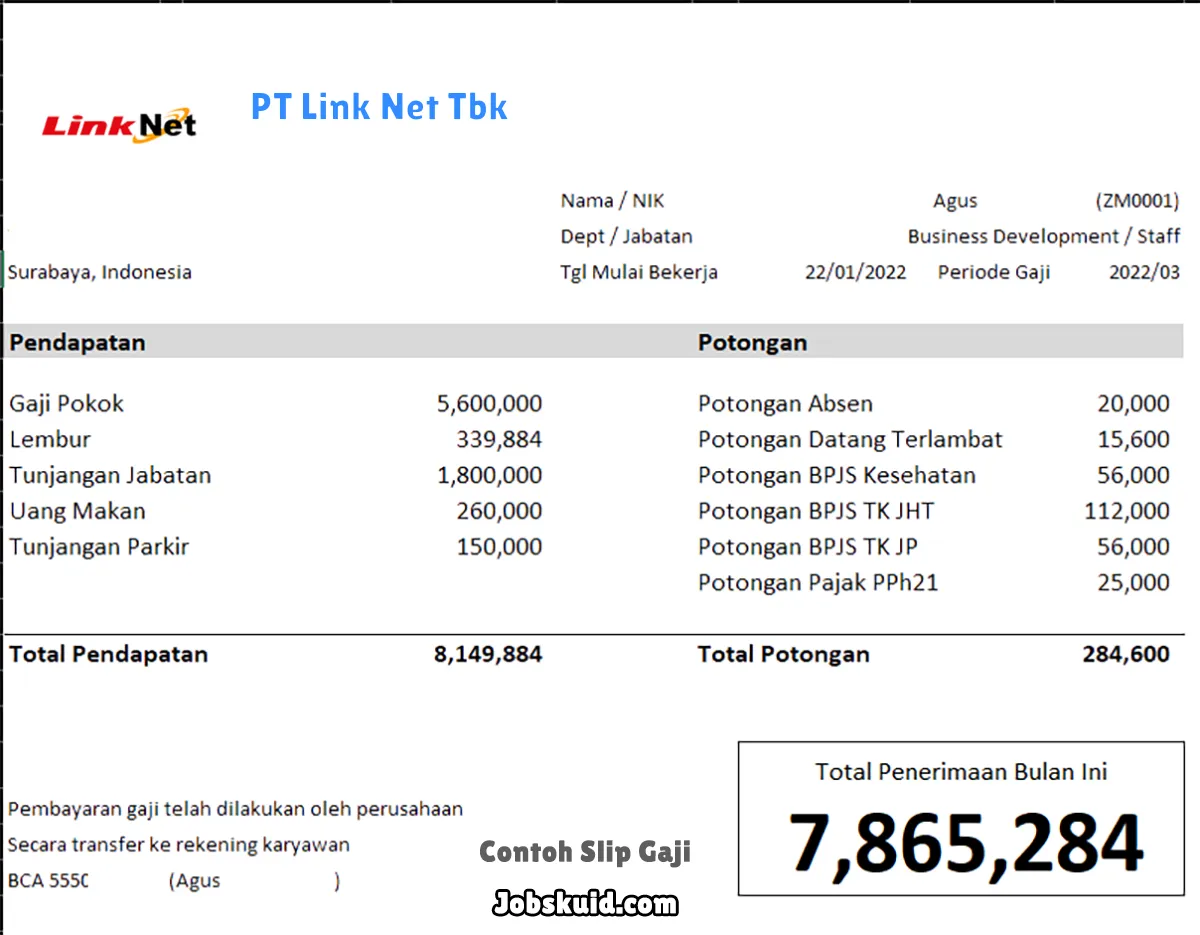 Slip Gaji PT Link Net Tbk