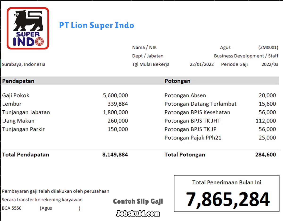 Slip Gaji PT Lion Super Indo