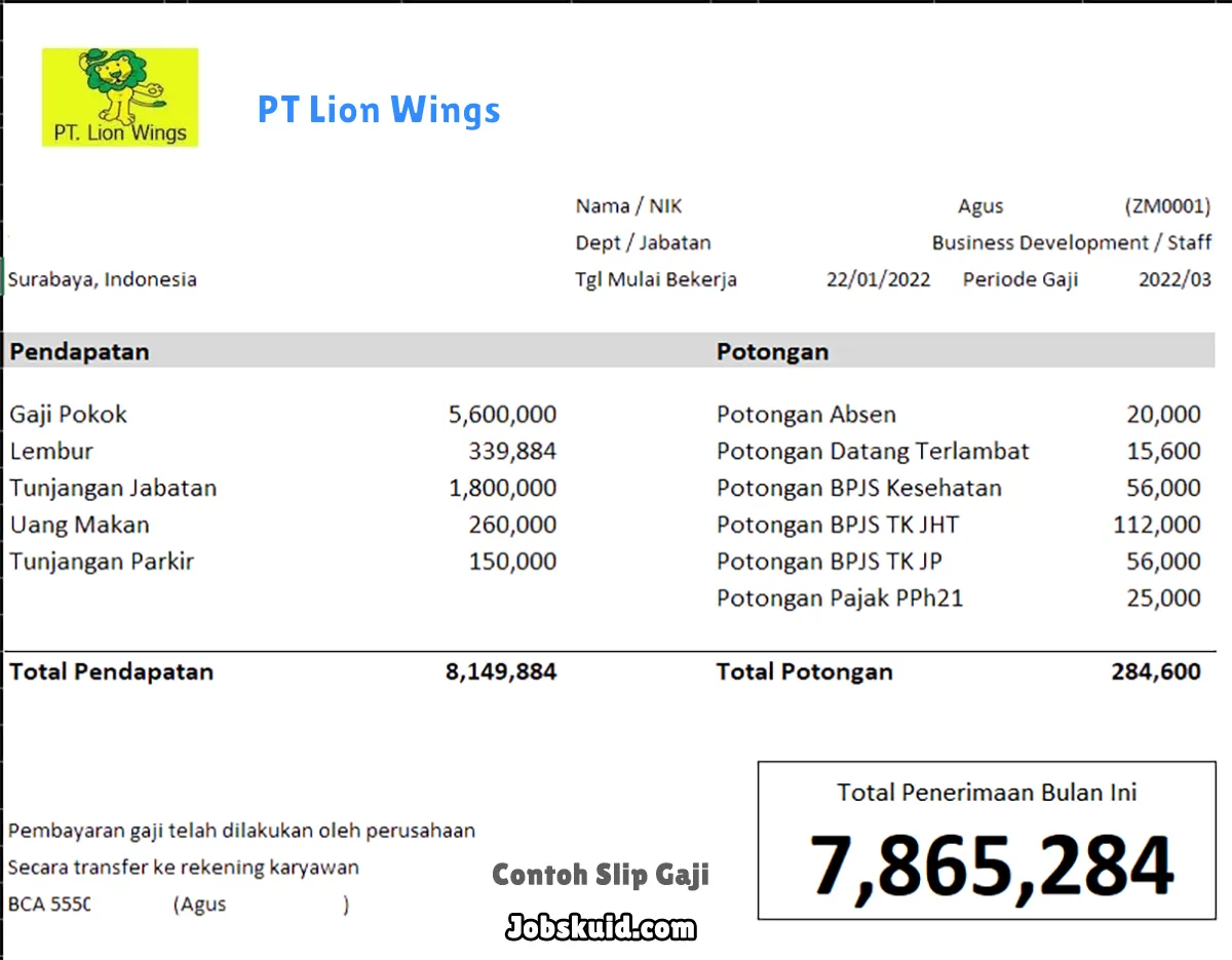 Slip Gaji PT Lion Wings