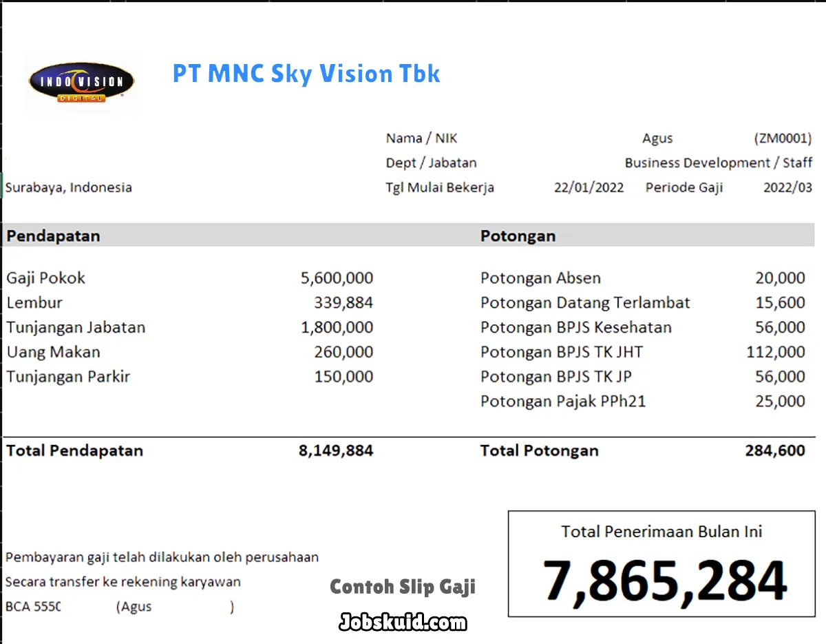 Slip Gaji PT MNC Sky Vision Tbk