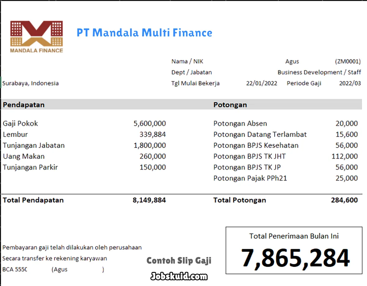 Slip Gaji PT Mandala Multi Finance