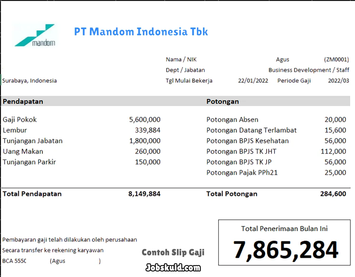 Slip Gaji PT Mandom Indonesia Tbk