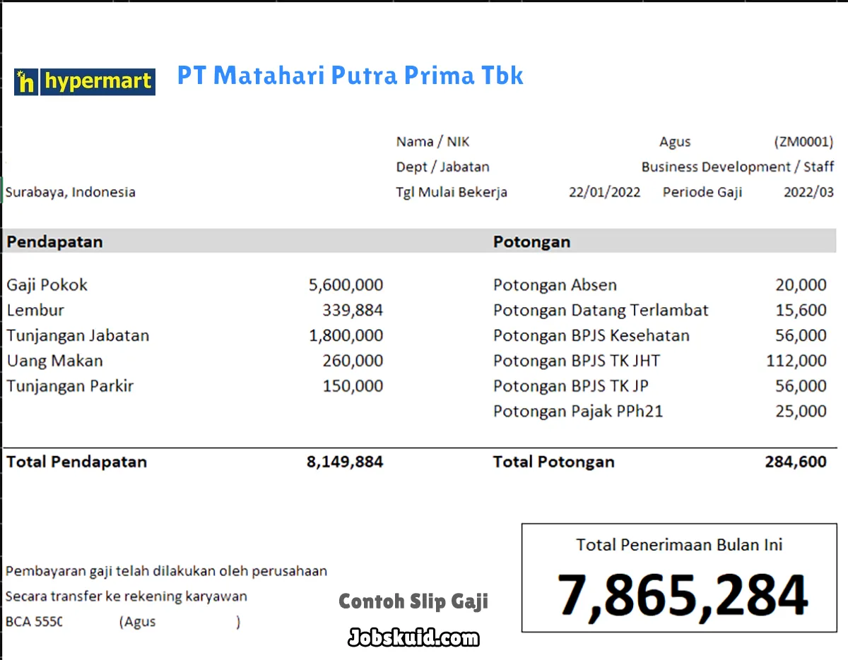 Slip Gaji PT Matahari Putra Prima Tbk