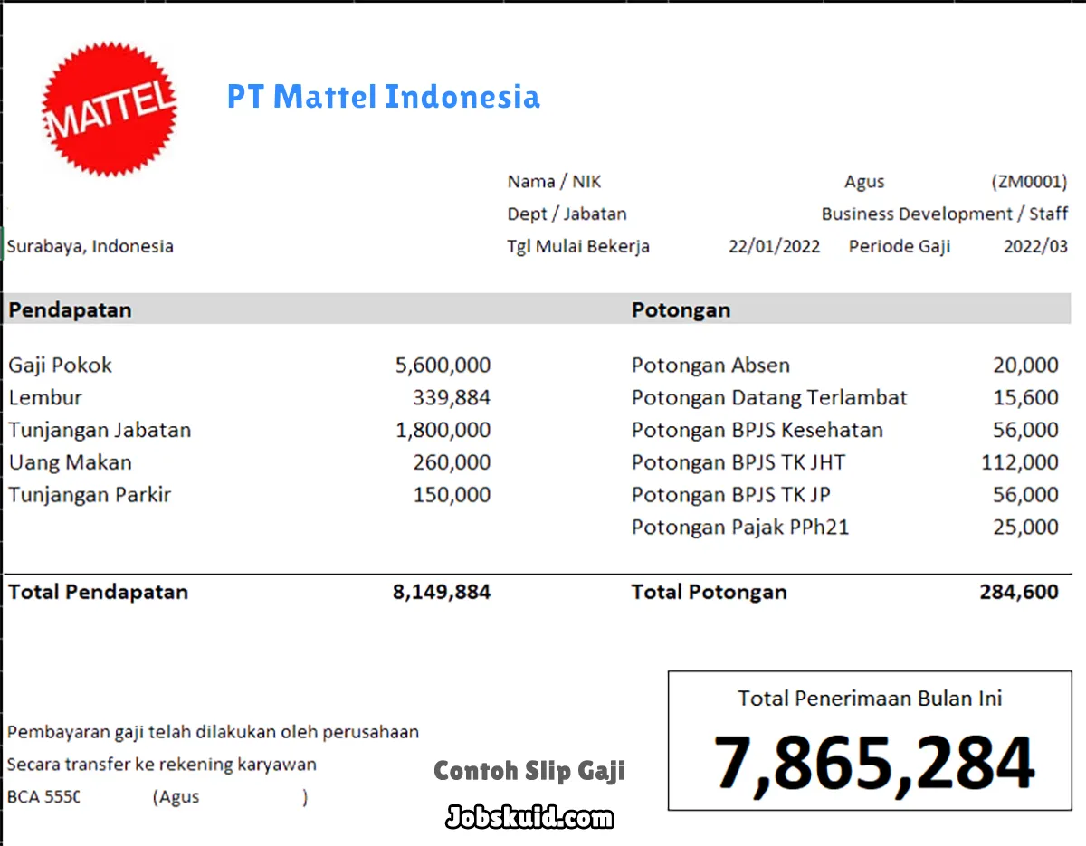 Slip Gaji PT Mattel Indonesia