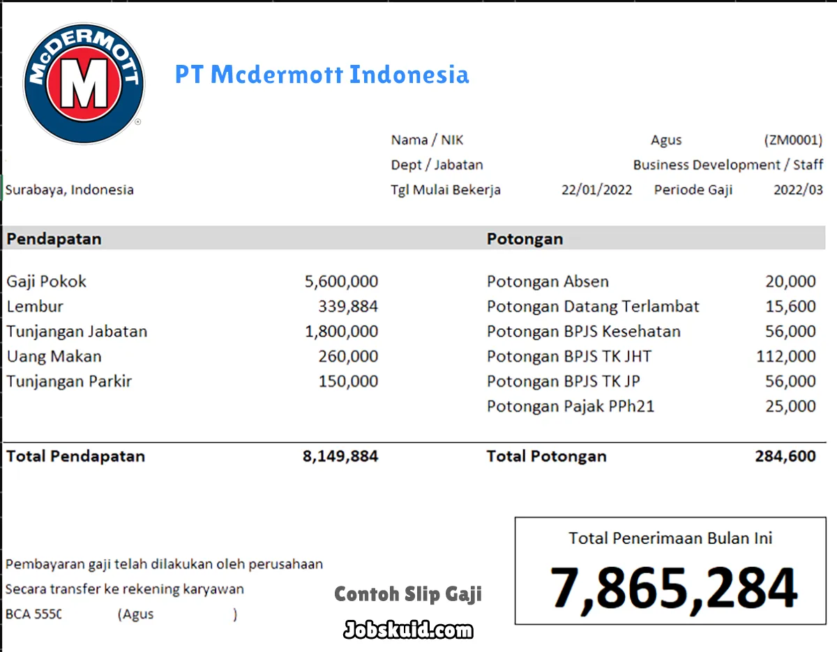 Slip Gaji PT Mcdermott Indonesia