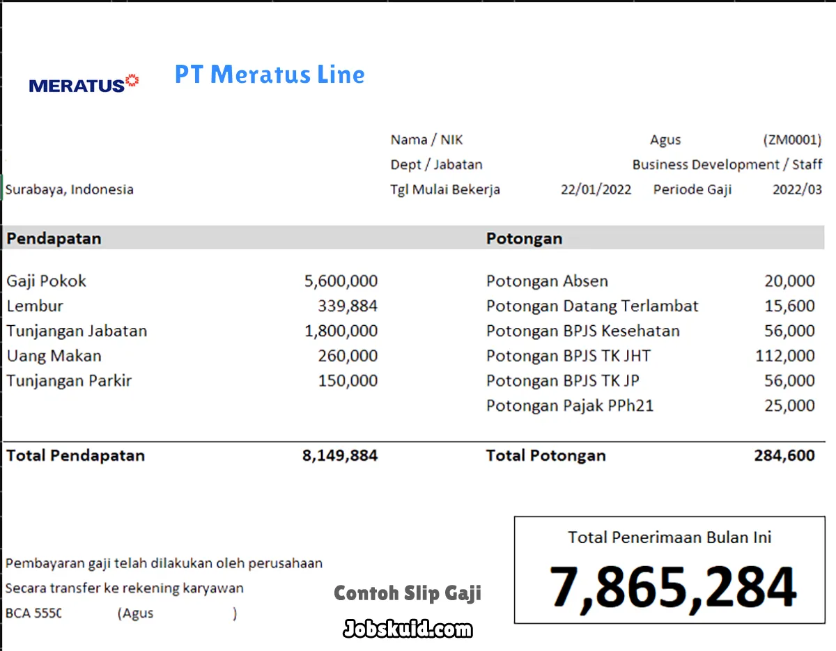 Slip Gaji PT Meratus Line