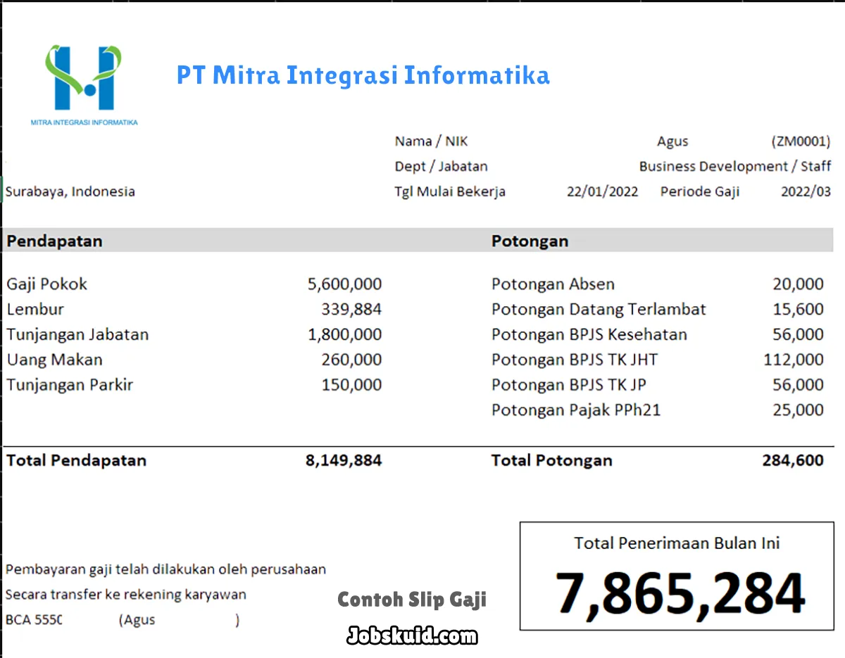 Slip Gaji PT Mitra Integrasi Informatika