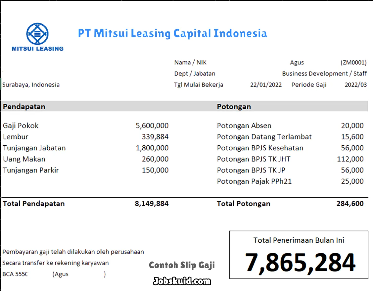 Slip Gaji PT Mitsui Leasing Capital Indonesia