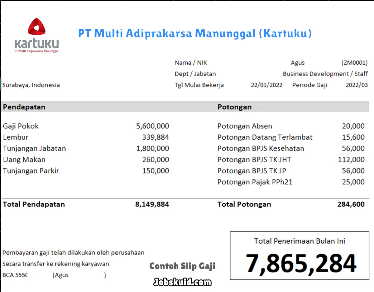 Slip Gaji PT Multi Adiprakarsa Manunggal (Kartuku)