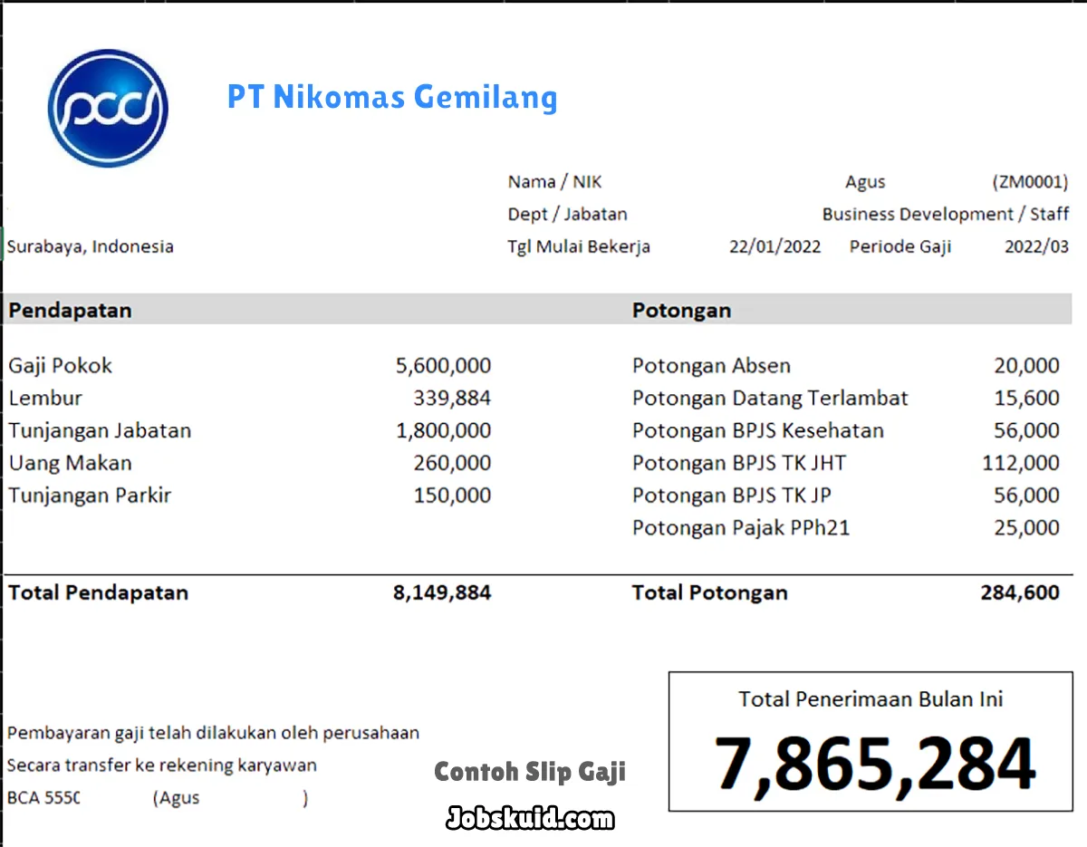 Slip Gaji PT Nikomas Gemilang