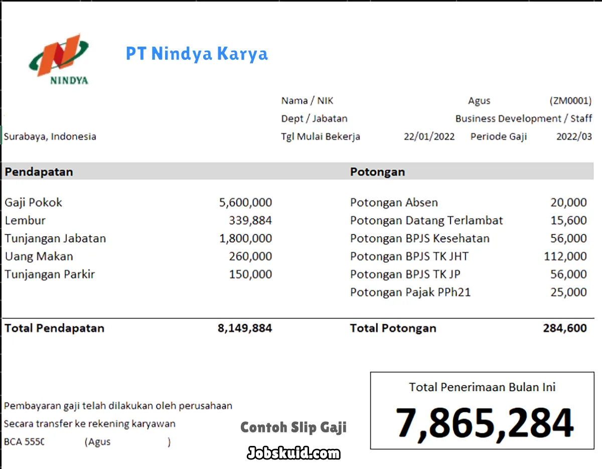 Slip Gaji PT Nindya Karya