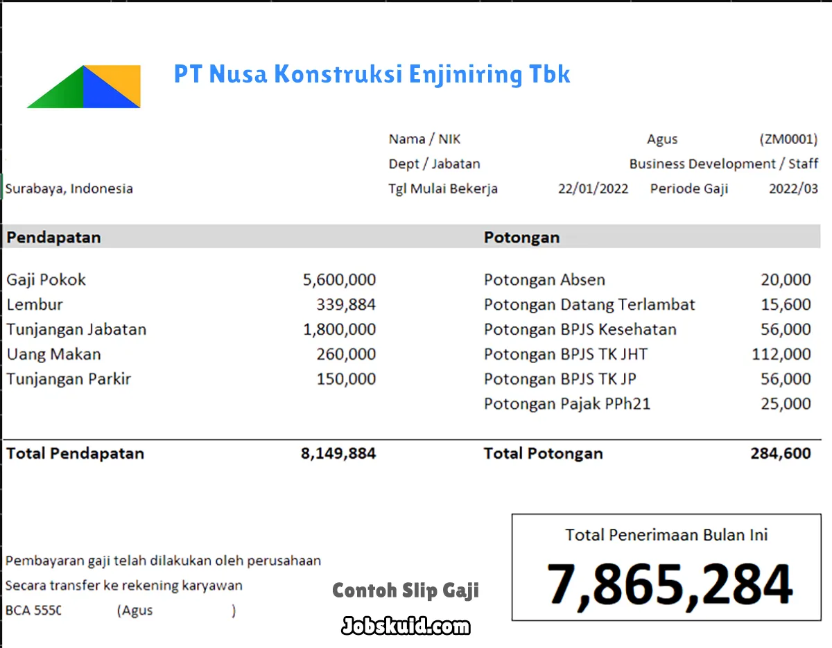 Slip Gaji PT Nusa Konstruksi Enjiniring Tbk