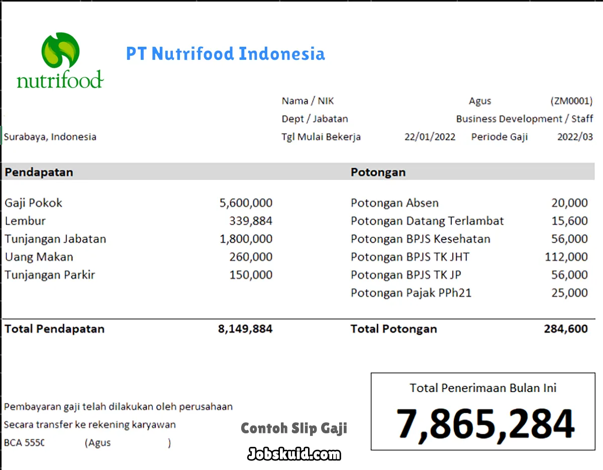 Slip Gaji PT Nutrifood Indonesia