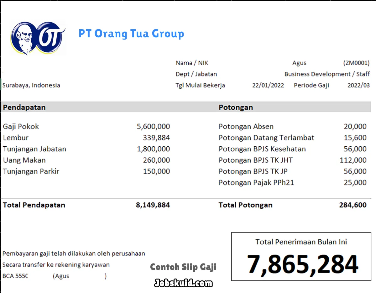 Slip Gaji PT Orang Tua Group