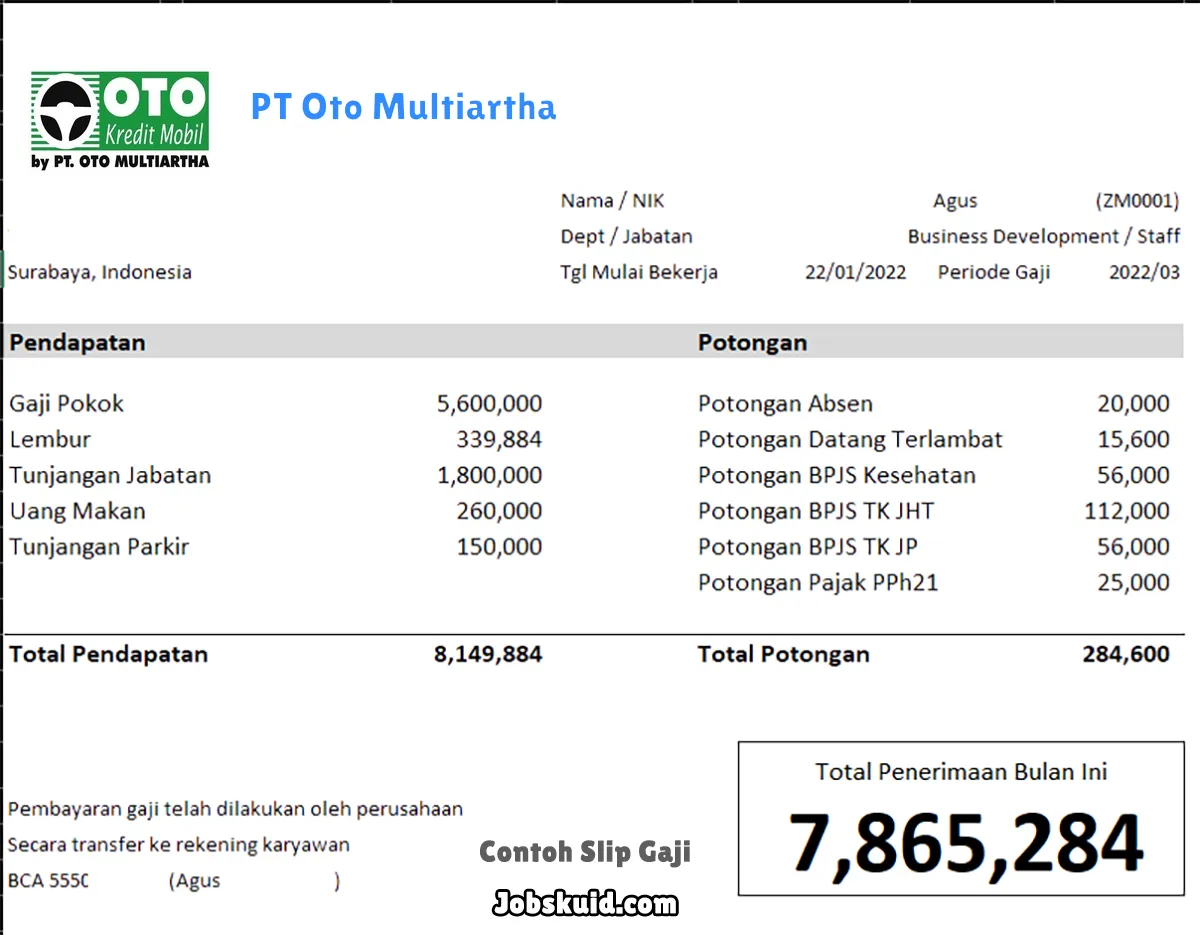 Slip Gaji PT Oto Multiartha