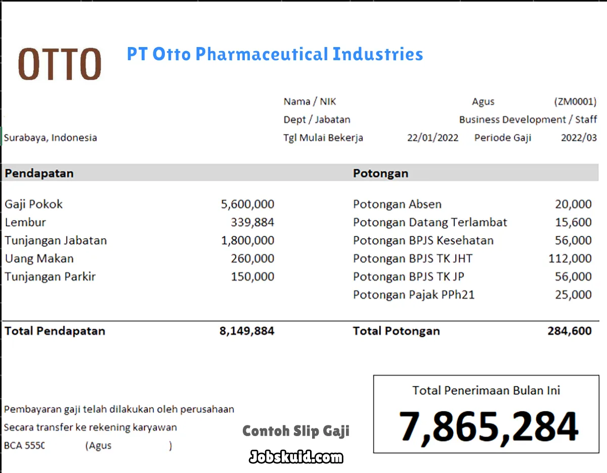 Slip Gaji PT Otto Pharmaceutical Industries