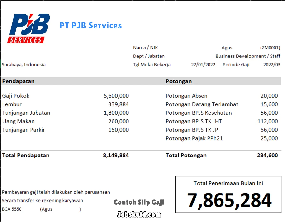 Slip Gaji PT PJB Services