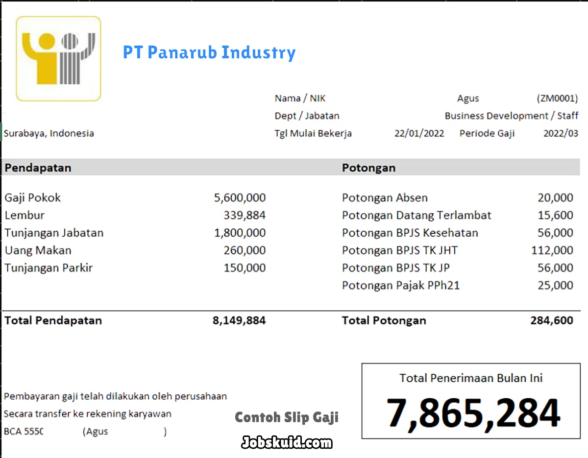 Slip Gaji PT Panarub Industry