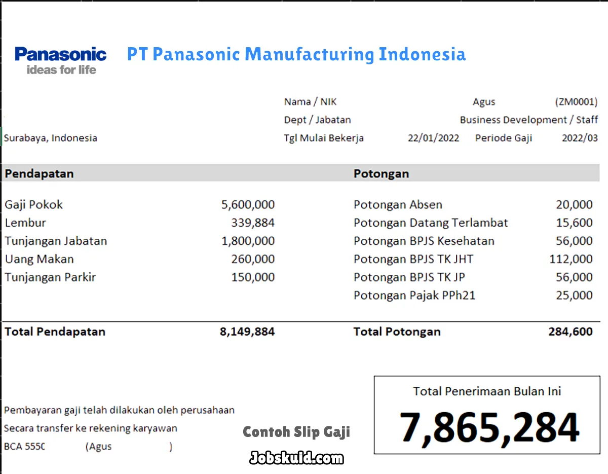 Slip Gaji PT Panasonic Manufacturing Indonesia