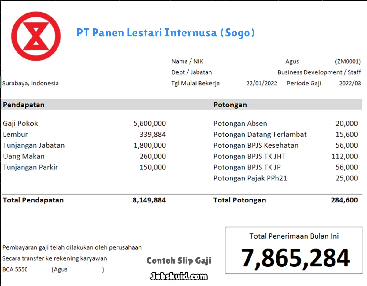 Slip Gaji PT Panen Lestari Internusa (Sogo)