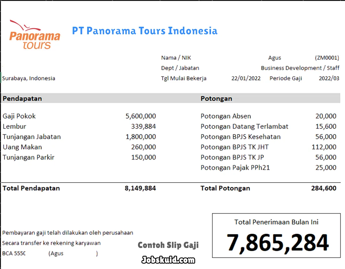 Slip Gaji PT Panorama Tours Indonesia