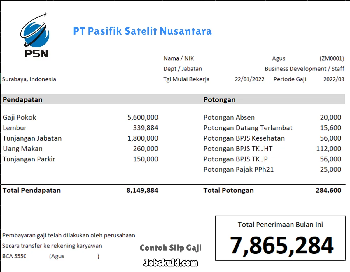 Slip Gaji PT Pasifik Satelit Nusantara