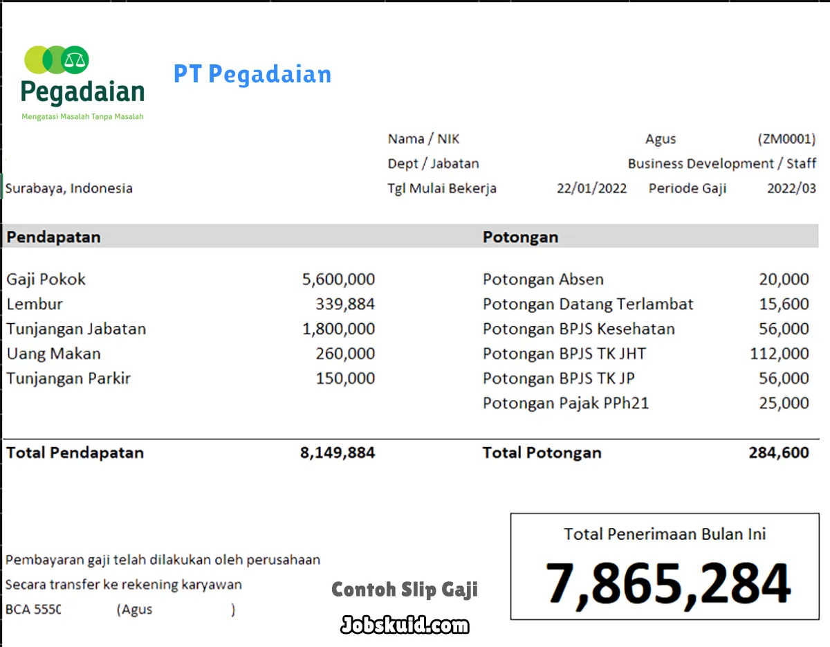 Slip Gaji PT Pegadaian