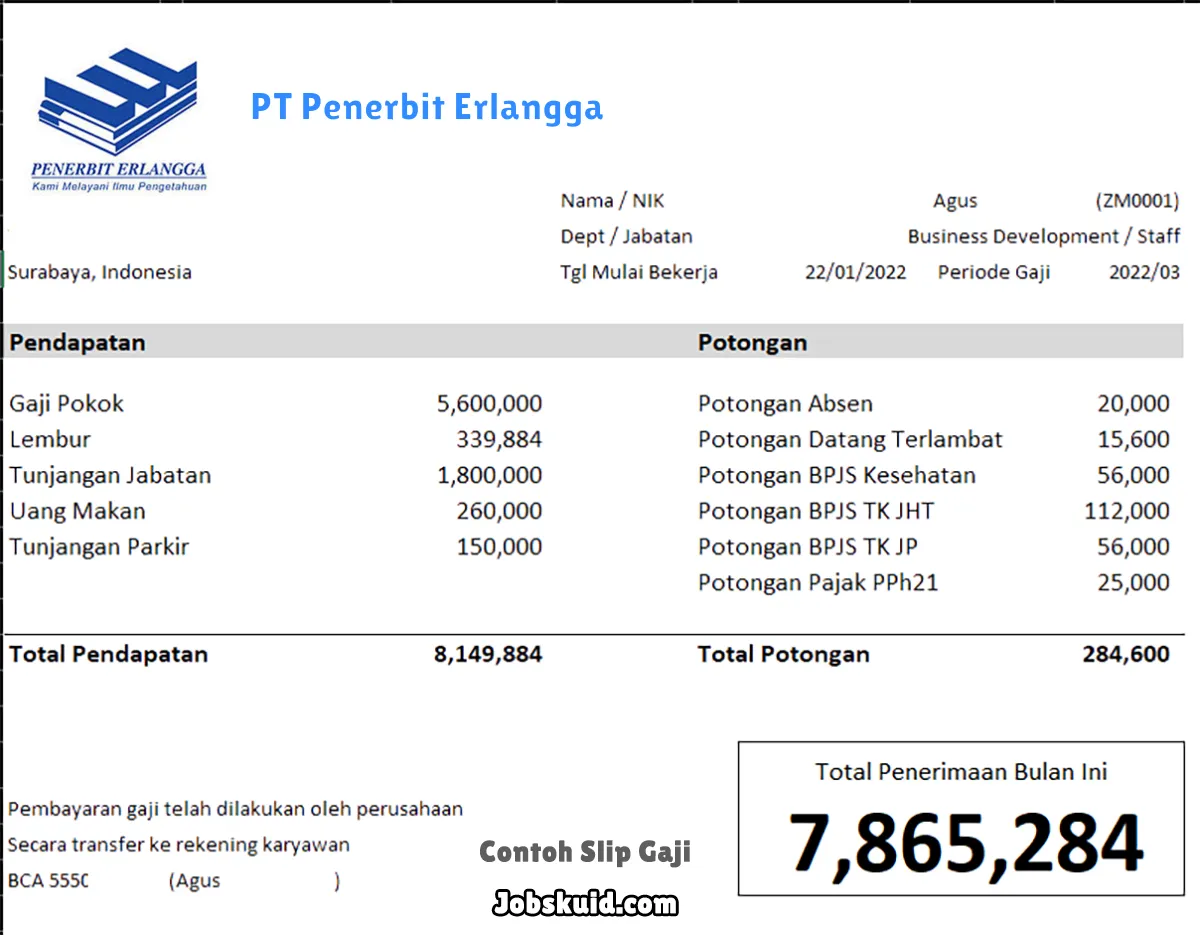 Slip Gaji PT Penerbit Erlangga