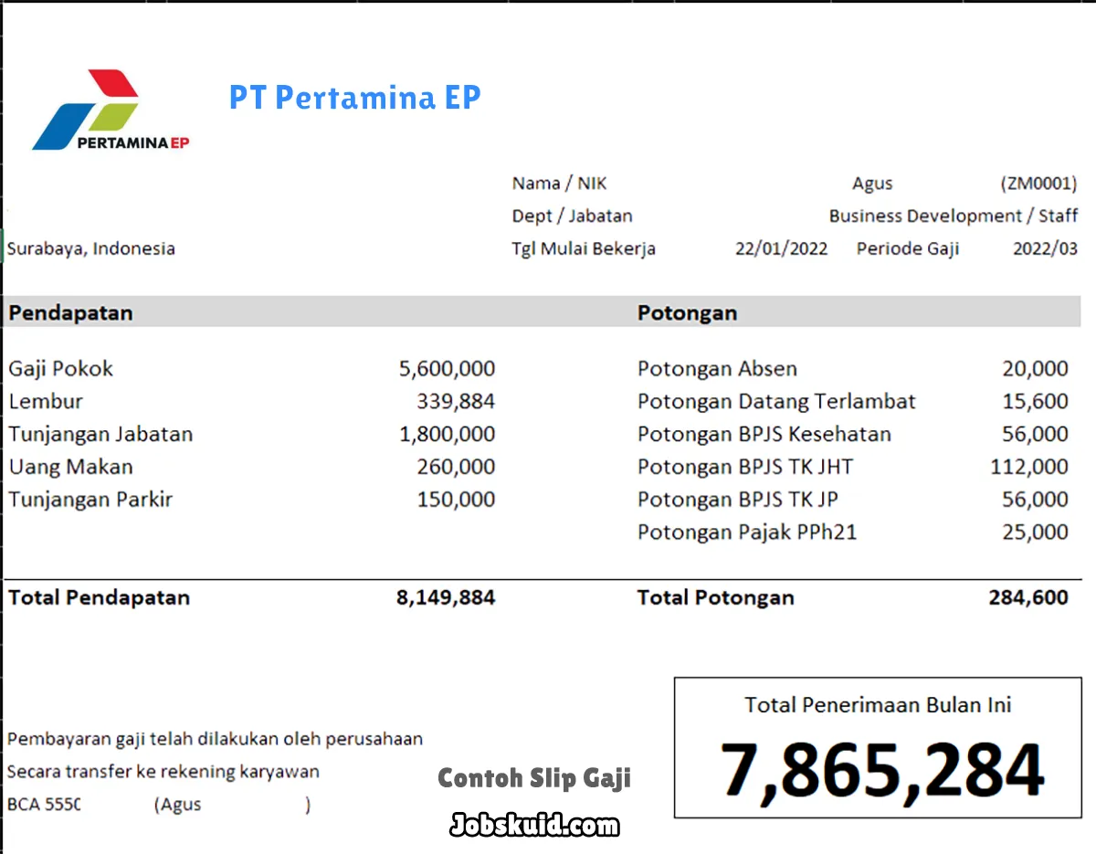 Slip Gaji PT Pertamina EP