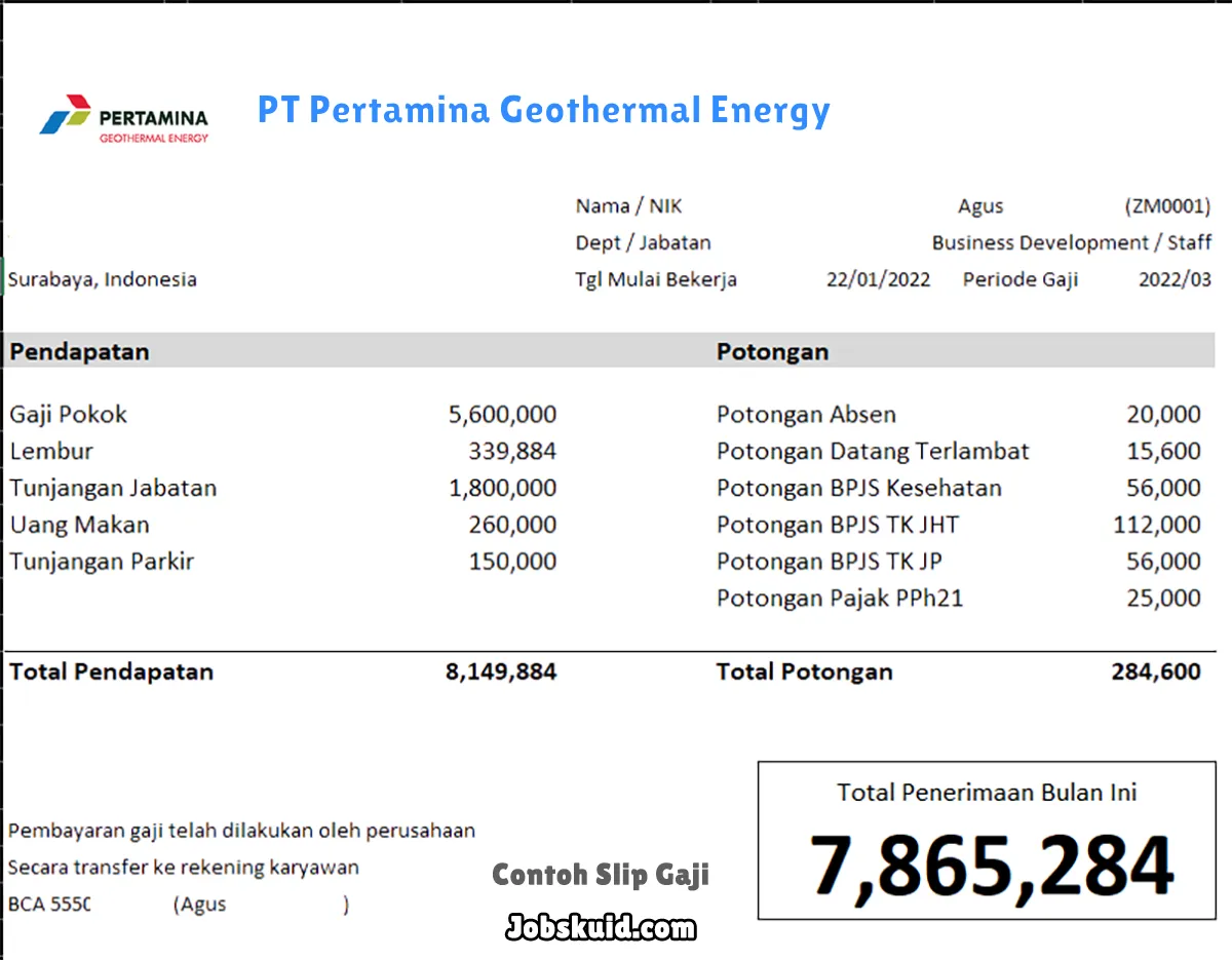 Slip Gaji PT Pertamina Geothermal Energy