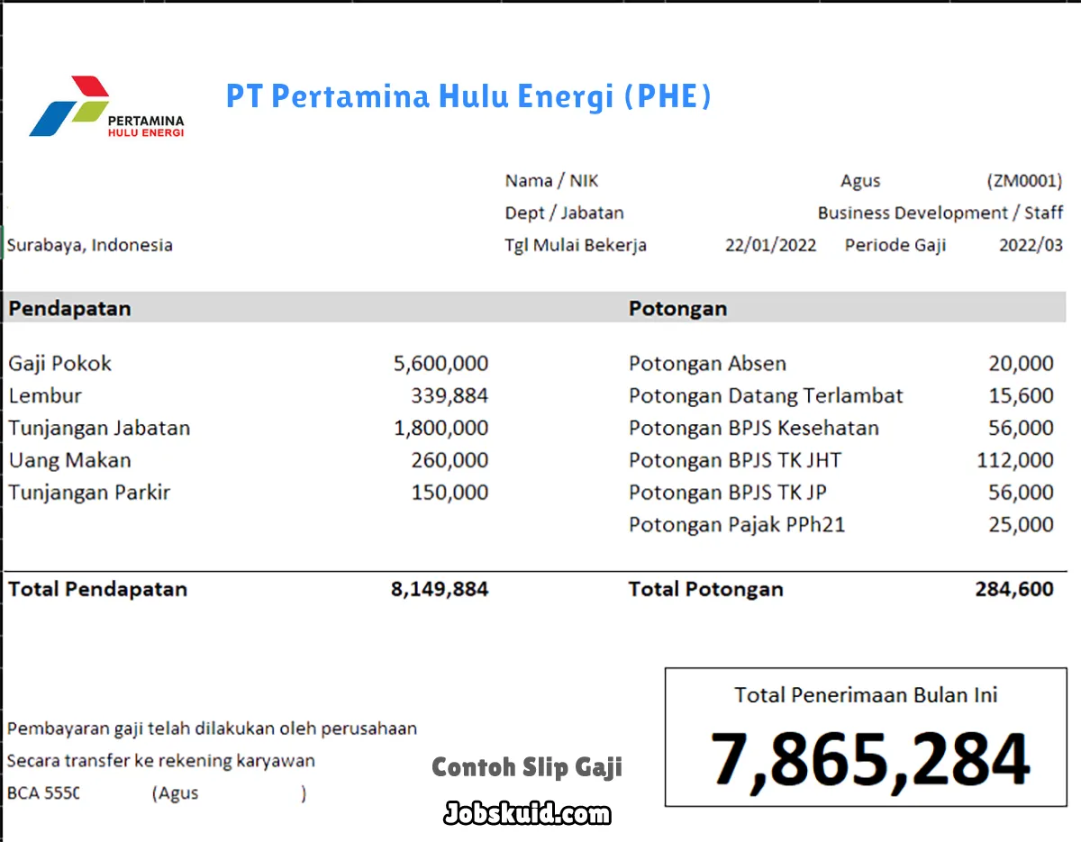 Slip Gaji PT Pertamina Hulu Energi (PHE)