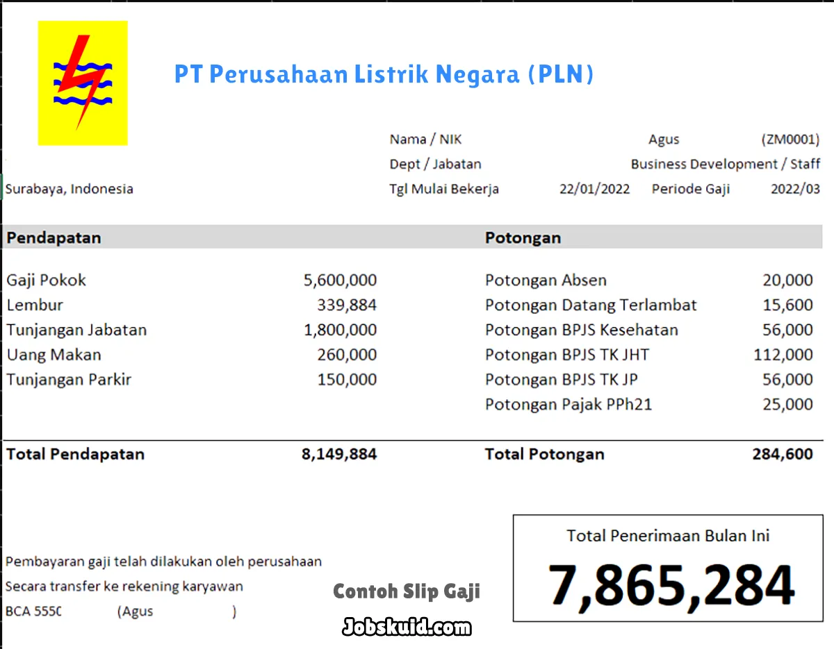 Slip Gaji PT Perusahaan Listrik Negara (PLN)