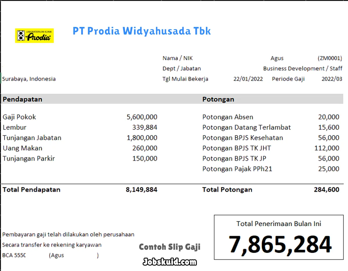 Slip Gaji PT Prodia Widyahusada Tbk