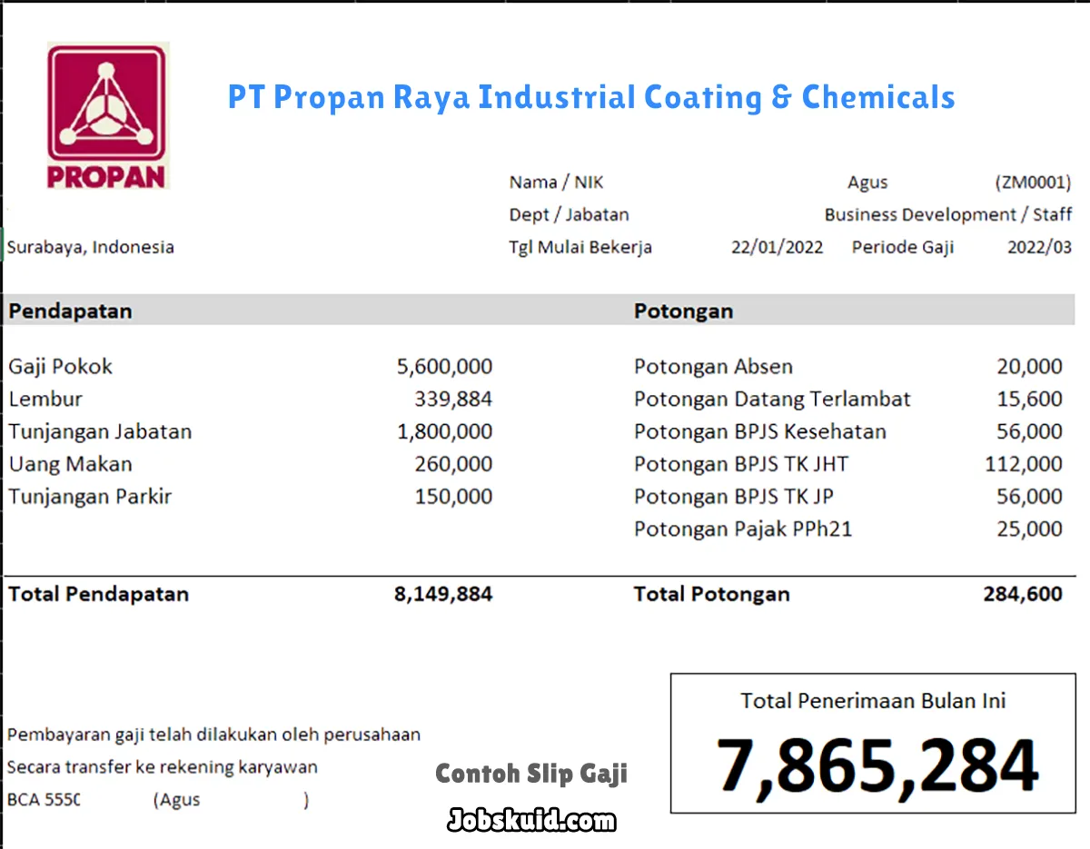 Slip Gaji PT Propan Raya Industrial Coating & Chemicals