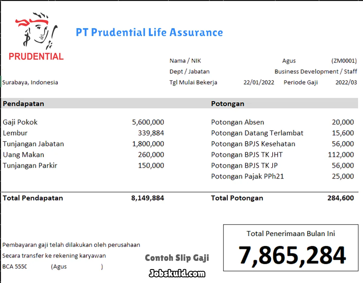 Slip Gaji PT Prudential Life Assurance