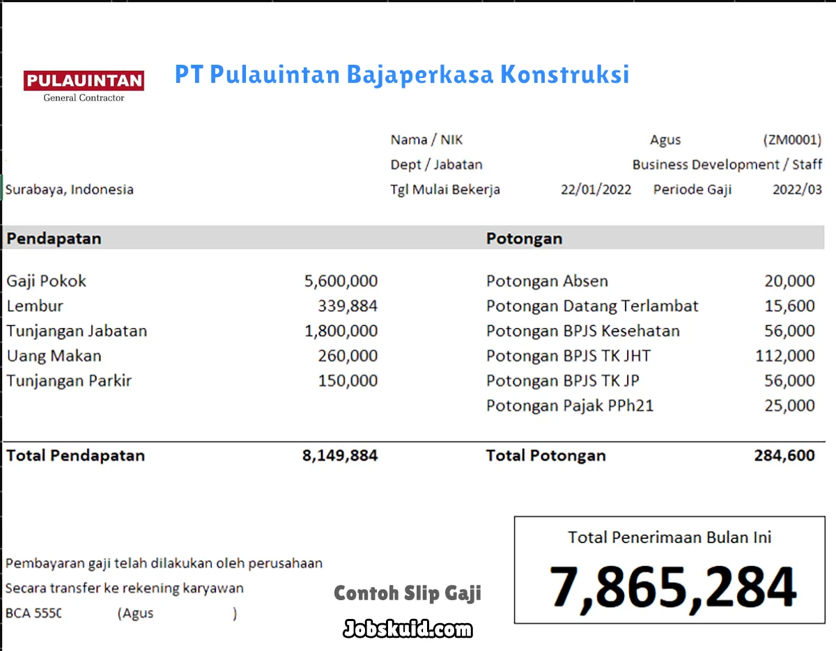 Slip Gaji PT Pulauintan Bajaperkasa Konstruksi