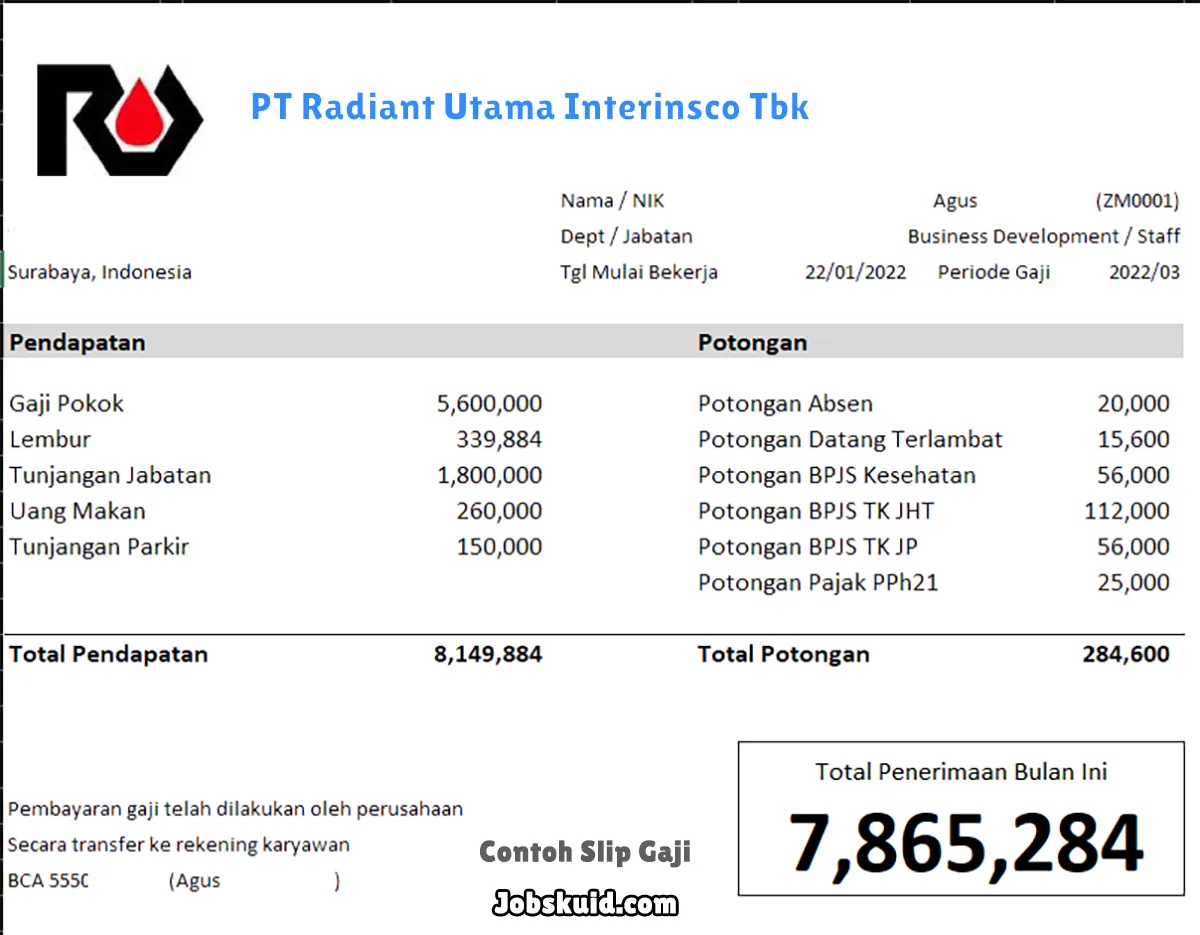 Slip Gaji PT Radiant Utama Interinsco Tbk