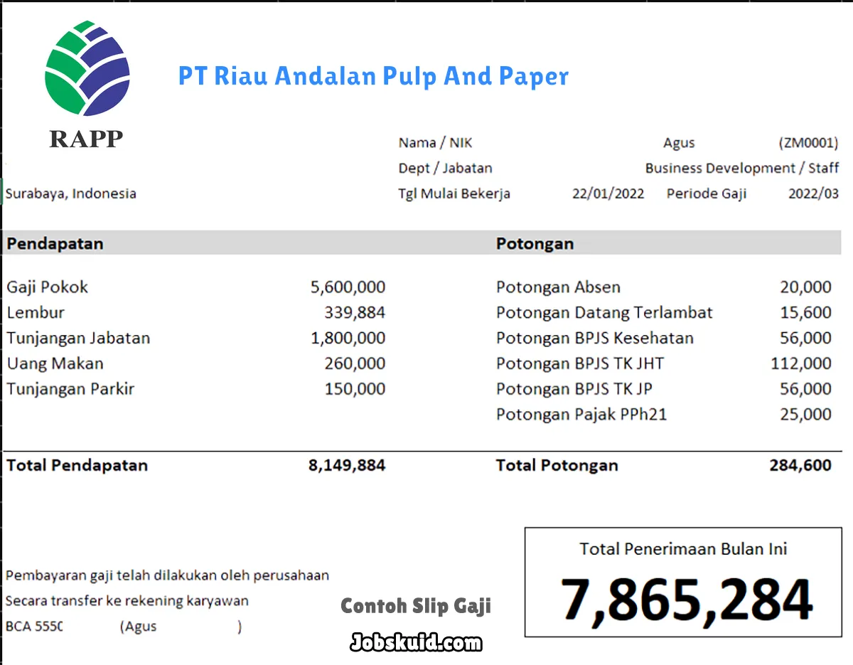 Slip Gaji PT Riau Andalan Pulp And Paper